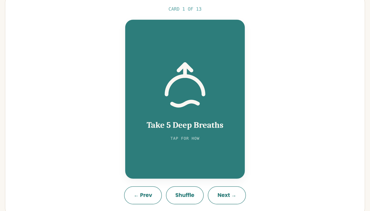 A coping card that reads Take 5 Deep Breaths